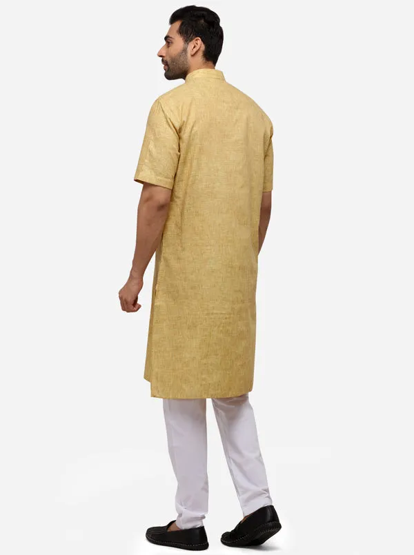 Light Brown Self Textured Regular Fit Modi Kurta | JadeBlue