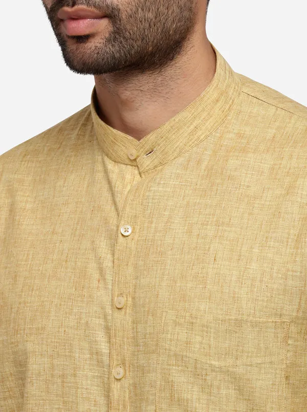 Light Brown Self Textured Regular Fit Modi Kurta | JadeBlue