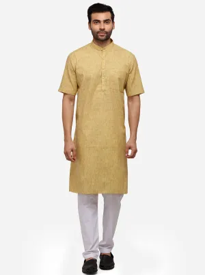 Light Brown Self Textured Regular Fit Modi Kurta | JadeBlue