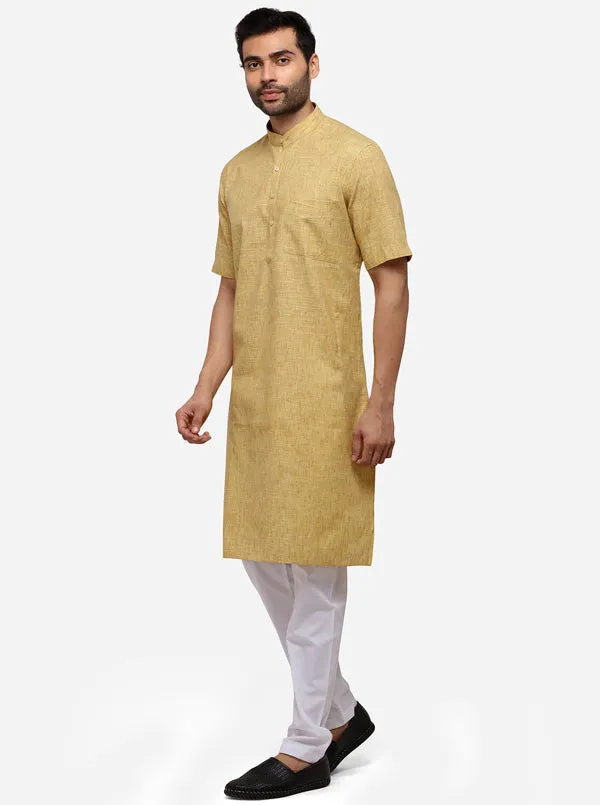 Light Brown Self Textured Regular Fit Modi Kurta | JadeBlue