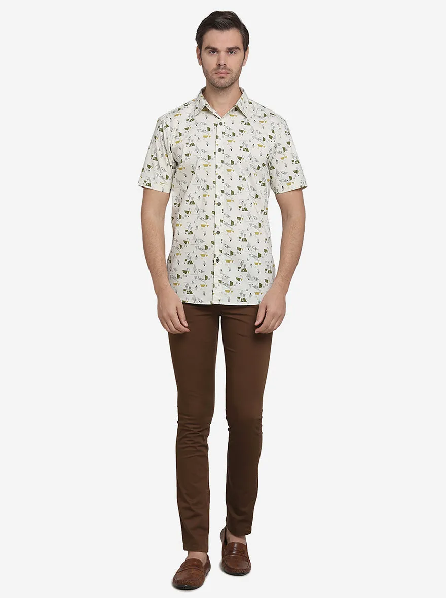 Light Green Printed Slim Fit Casual Shirt | JadeBlue