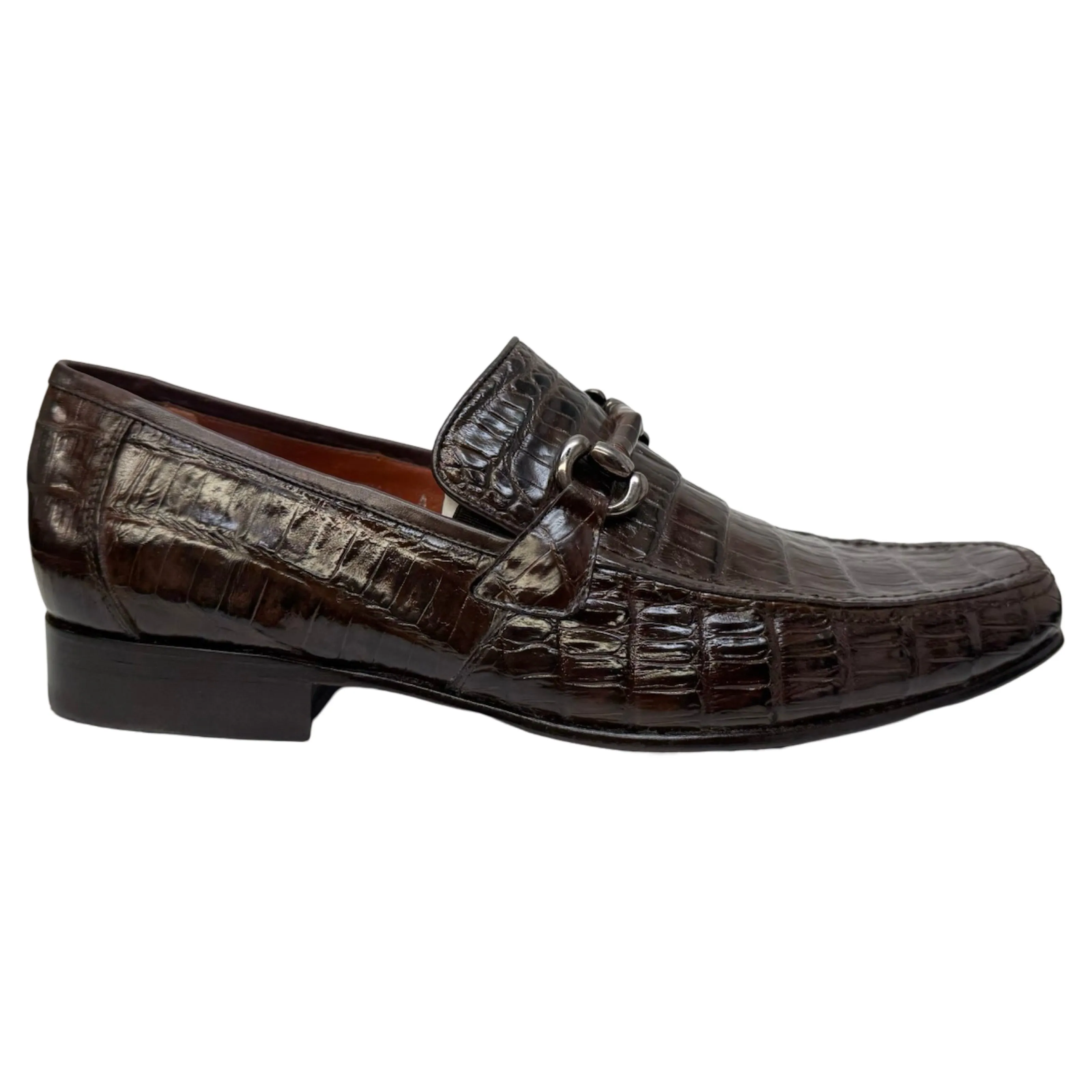 Los Altos Brown All-Over Crocodile Belly Loafers
