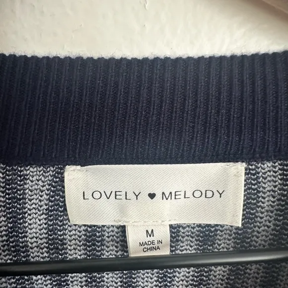 Lovely Melody Boutique Boho Relaxed Sweater Lounge Navy Ivory Womens Medium NWOT