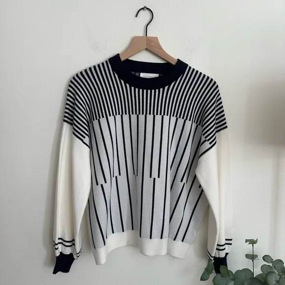 Lovely Melody Boutique Boho Relaxed Sweater Lounge Navy Ivory Womens Medium NWOT