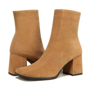 Mayla Sandstone Leather Heeled Ankle Boots