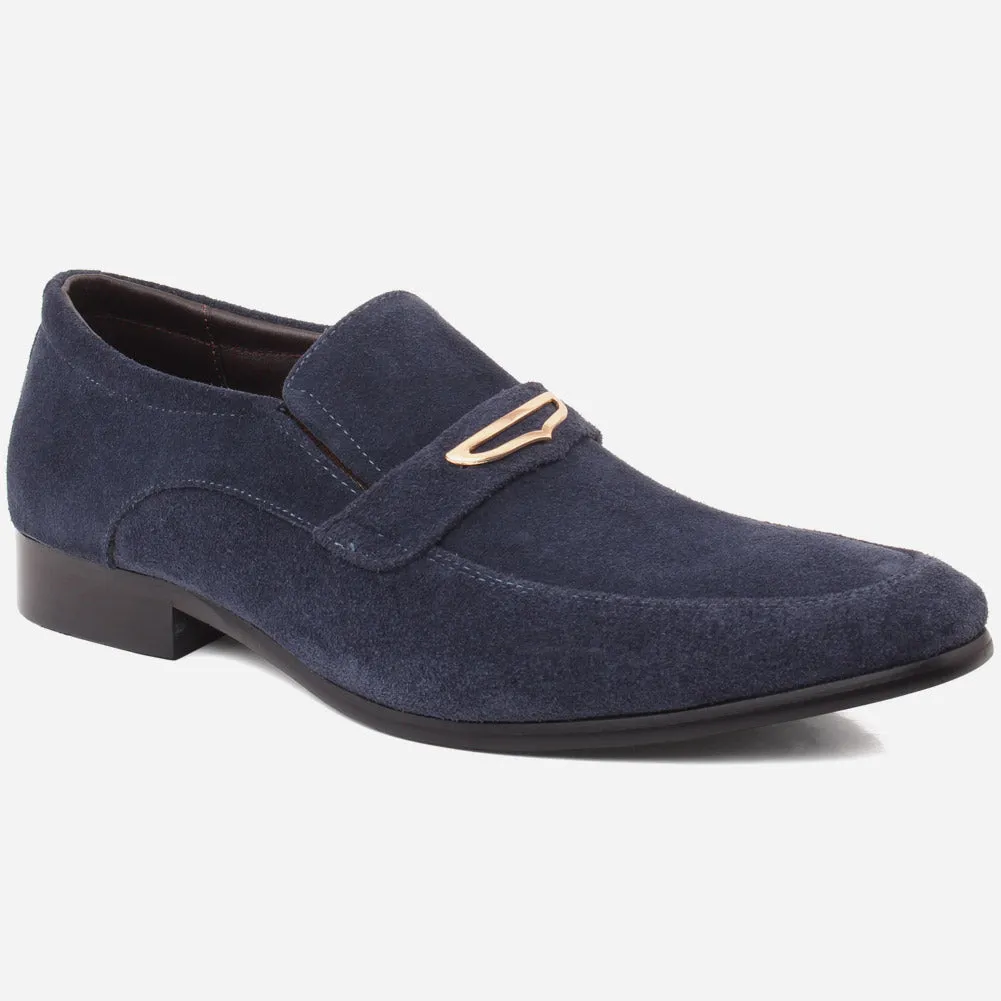 Men "CARLOS" Leather Buckle Detail Slip On Moc Toe Formal Leather Loafer Shoes