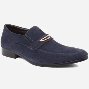 Men "CARLOS" Leather Buckle Detail Slip On Moc Toe Formal Leather Loafer Shoes