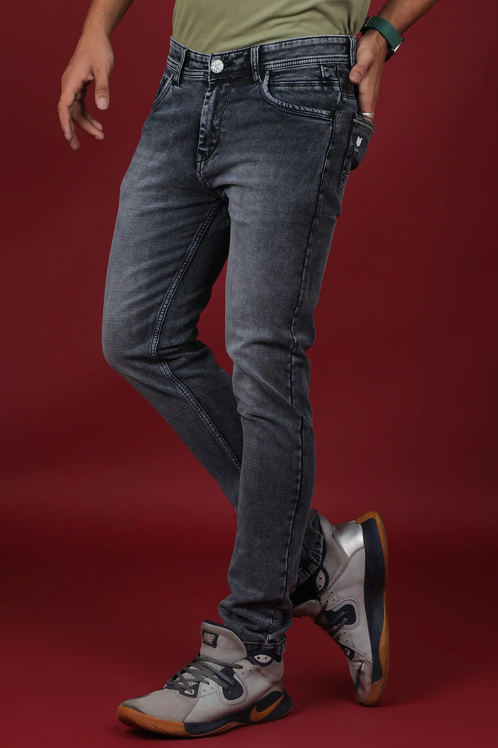 Men's Dark Grey Denim Slim Fit Crux-5034-1 Jean