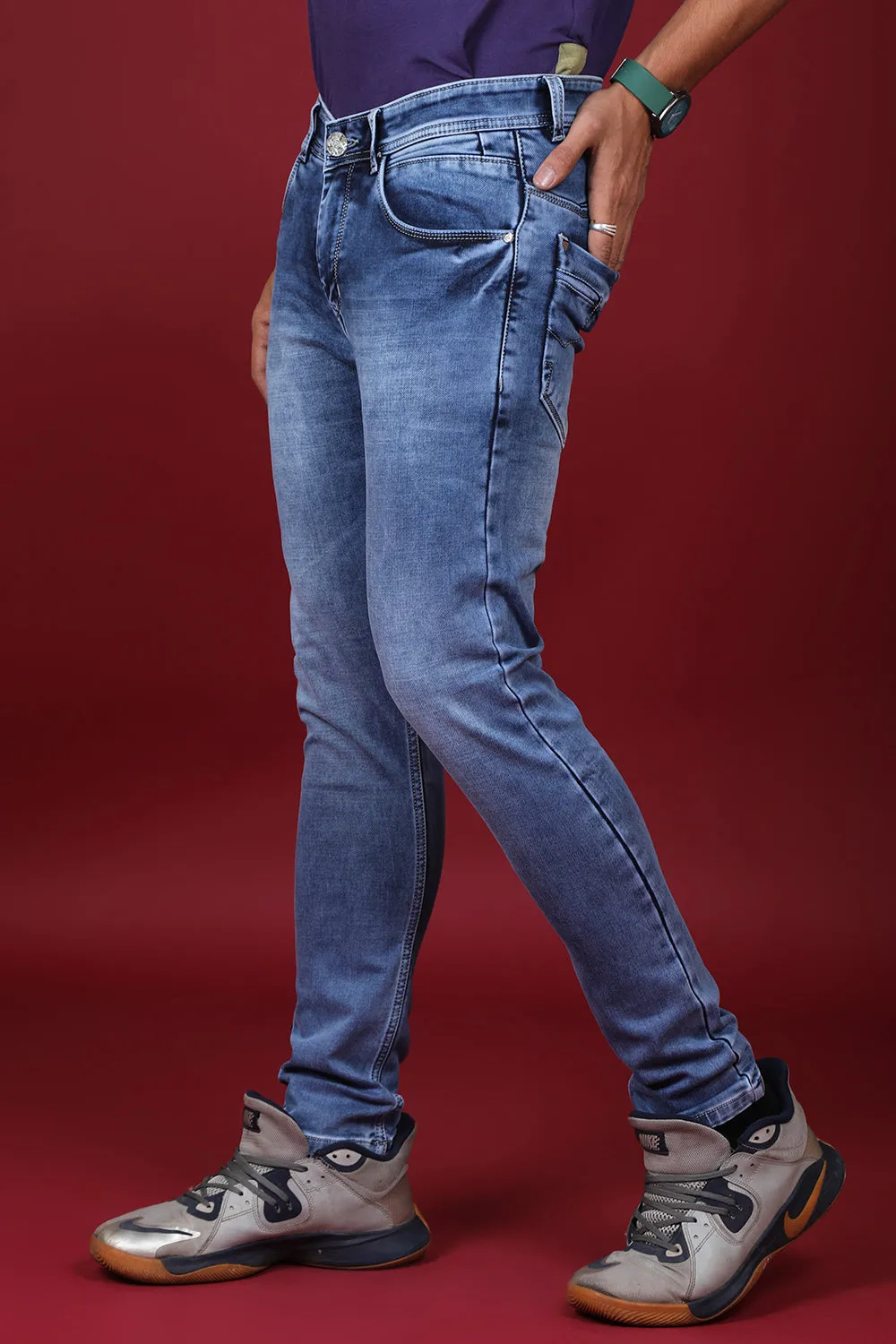 Men's Light Blue Denim Slim Fit MARS-8004-1 Jeans