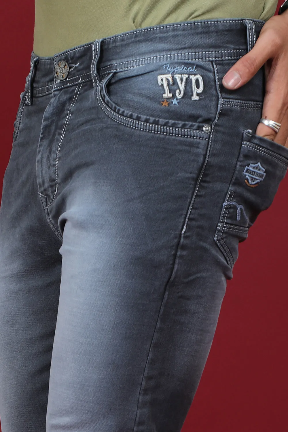 Men's Light Grey Denim Slim Fit Crux-5024-1 Jean