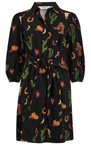 Mildred Shirt Dress Black Cowgirl Print