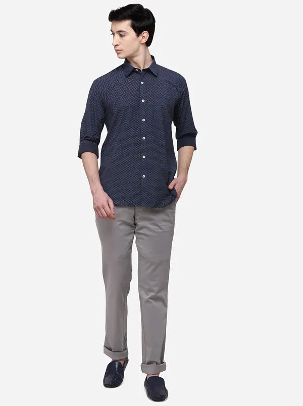 Navy Blue Regular Fit Printed Casual Shirt | Greenfibre