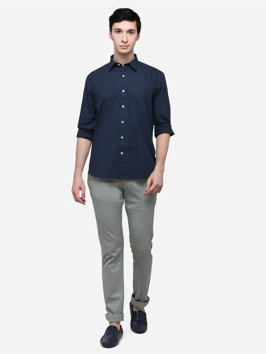 Navy Blue Regular Fit Printed Casual Shirt | Greenfibre