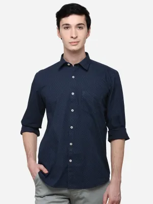 Navy Blue Regular Fit Printed Casual Shirt | Greenfibre