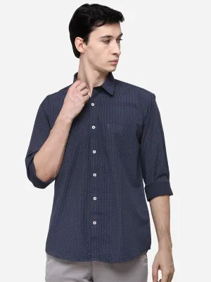 Navy Blue Regular Fit Printed Casual Shirt | Greenfibre