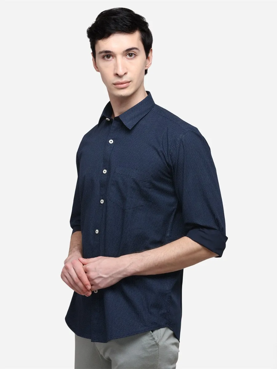 Navy Blue Regular Fit Printed Casual Shirt | Greenfibre