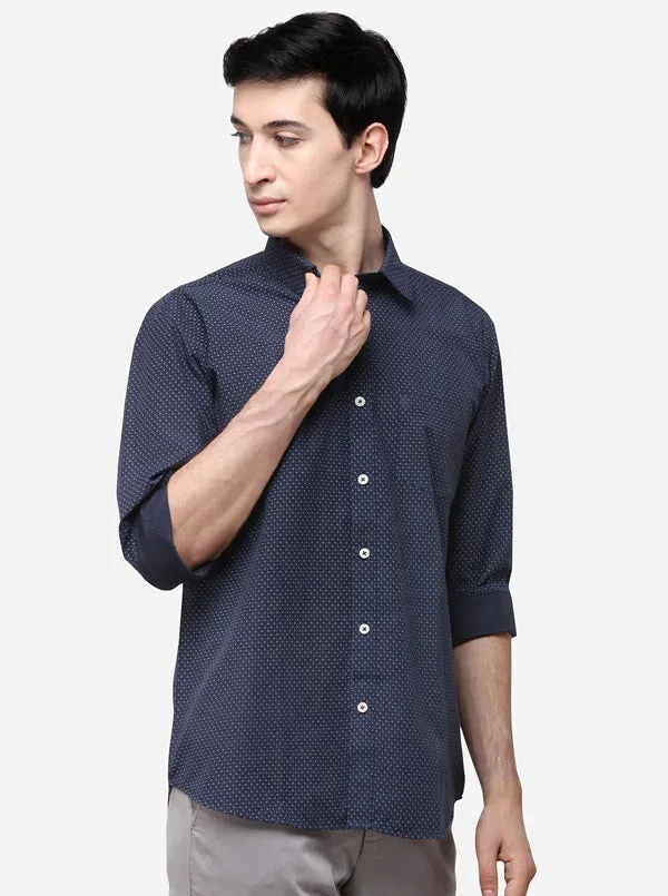 Navy Blue Regular Fit Printed Casual Shirt | Greenfibre