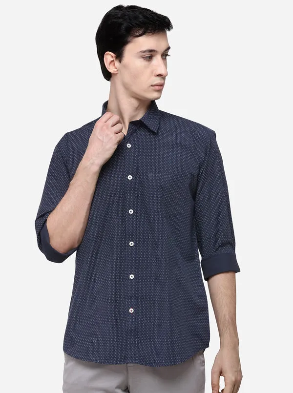 Navy Blue Regular Fit Printed Casual Shirt | Greenfibre