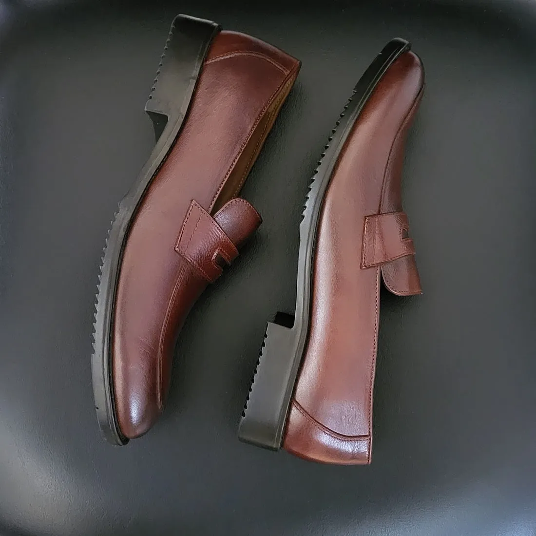 OHM New York Classy Double Stitched Penny Loafer Leather Shoes