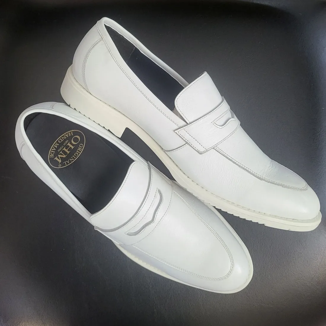 OHM New York Royal White Penny Loafer Leather Shoes