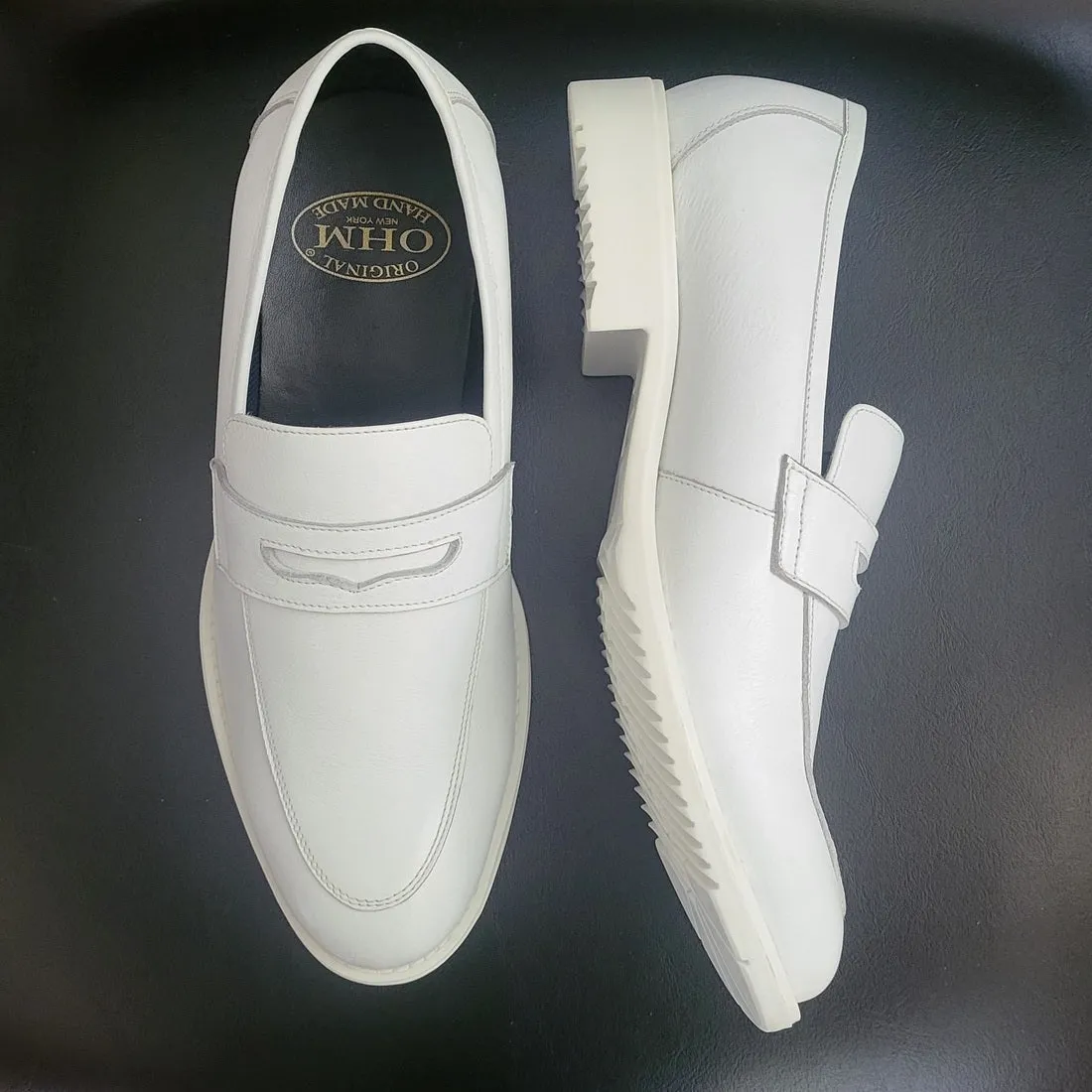 OHM New York Royal White Penny Loafer Leather Shoes