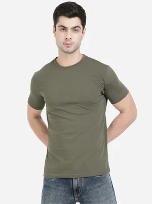 Olive Green Solid Slim Fit T-Shirt | JadeBlue
