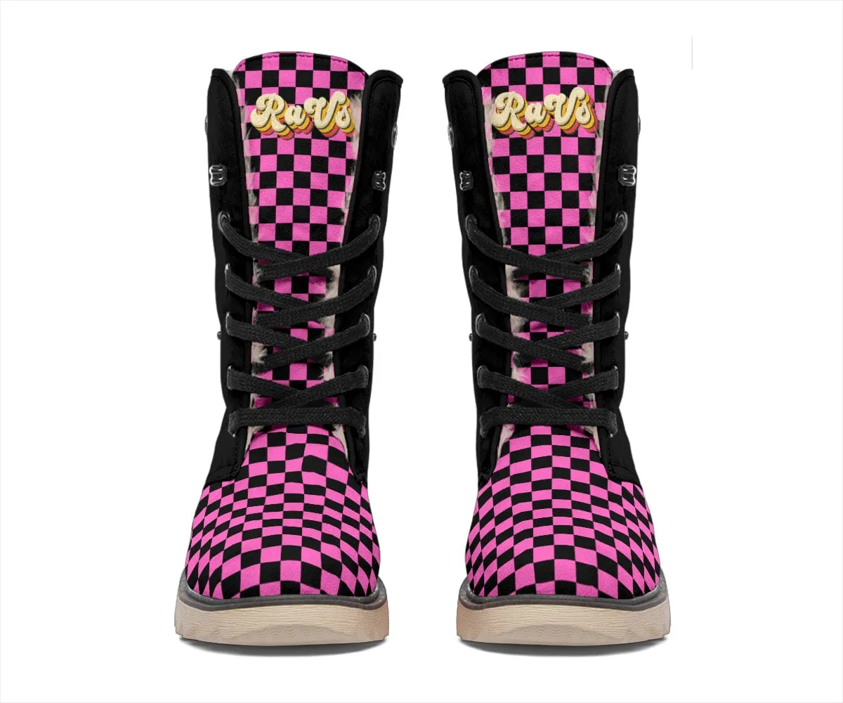 Pink Checkered Suede Snow Boots