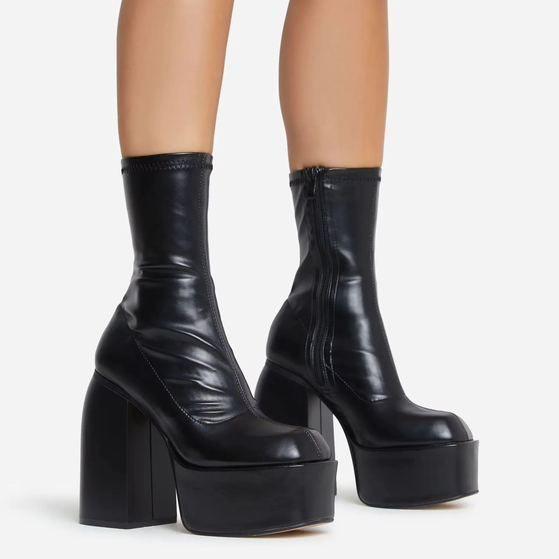 Platform Block Heel Boots | Sock Fit | Bold & Elevated