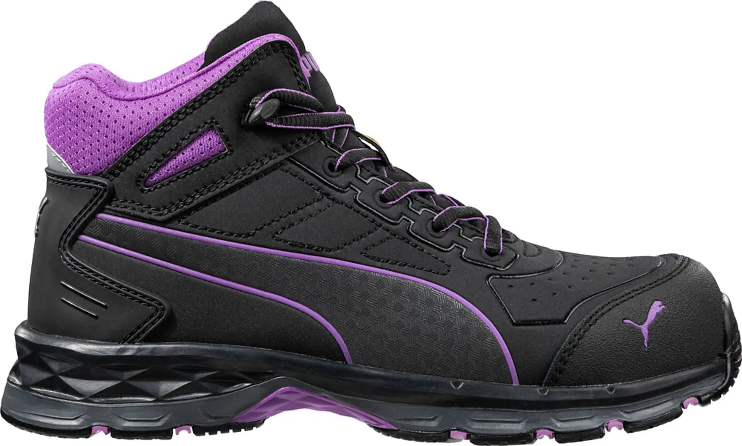 Puma Safety Womens Stepper 2.0 Mid ASTM EH Black/Purple Mesh Work Boots 6 M