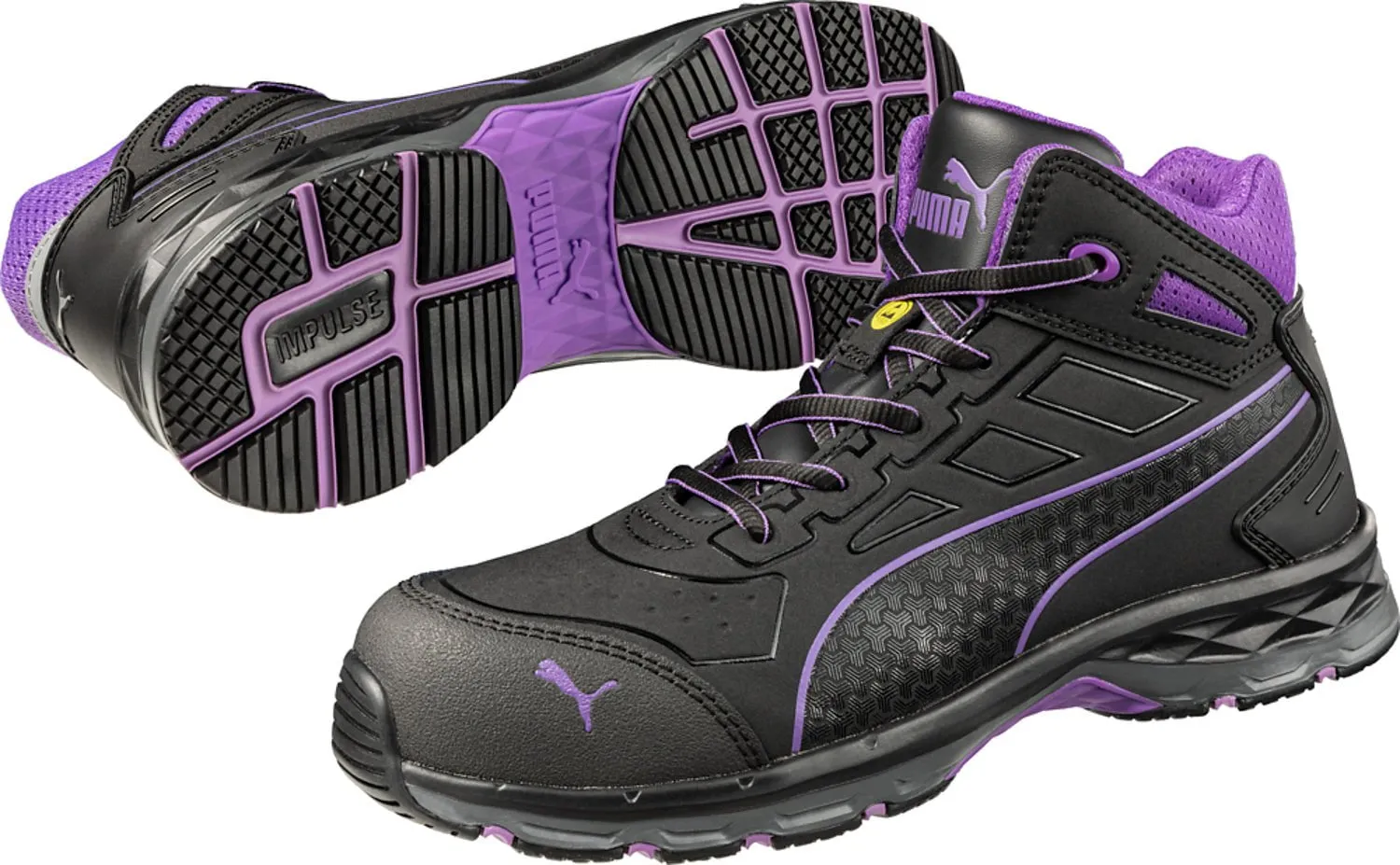 Puma Safety Womens Stepper 2.0 Mid ASTM EH Black/Purple Mesh Work Boots 6 M