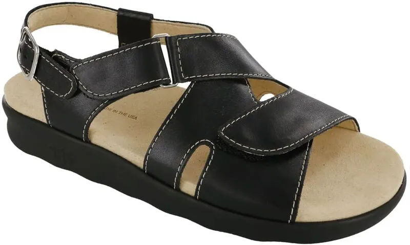 SAS Huggy Black Cross Strap Sandal