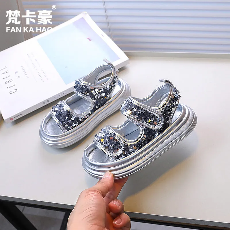 SEQUIN DETAILED SANDAL - SILVER