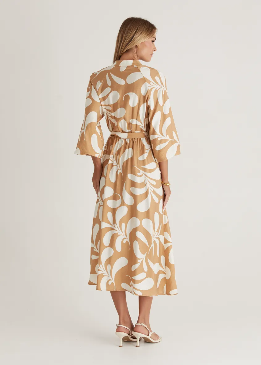 Shylah Midi Dress - Camel Swirl