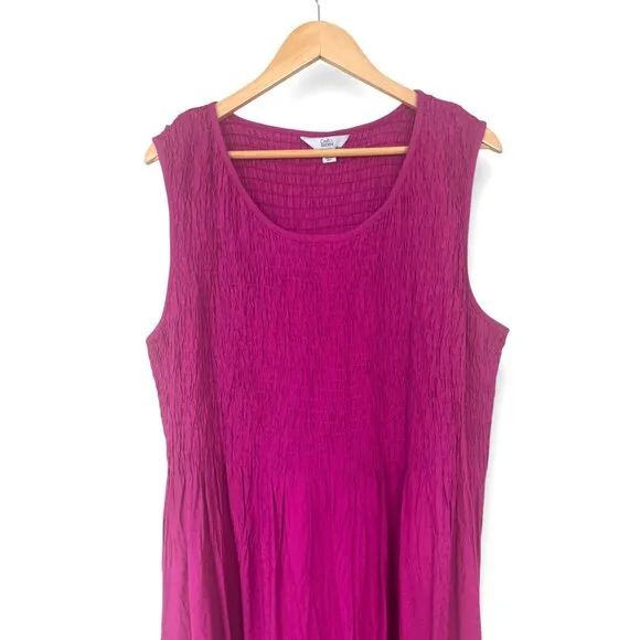 Size 2X 20 22 NEW BRILLIANT MAGENTA SMOCKED BODICE MAXI‎ DRESS W/POCKETS Plus Sz