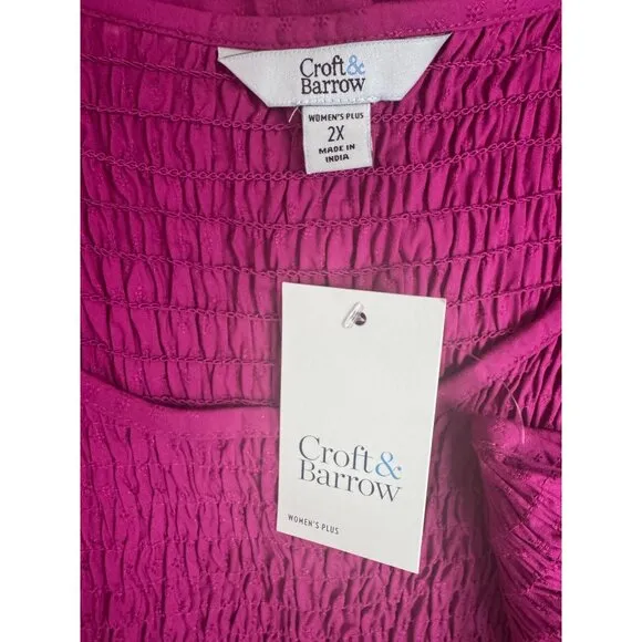 Size 2X 20 22 NEW BRILLIANT MAGENTA SMOCKED BODICE MAXI‎ DRESS W/POCKETS Plus Sz