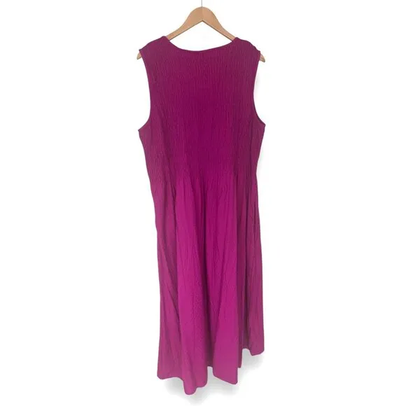 Size 2X 20 22 NEW BRILLIANT MAGENTA SMOCKED BODICE MAXI‎ DRESS W/POCKETS Plus Sz