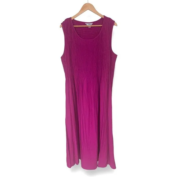 Size 2X 20 22 NEW BRILLIANT MAGENTA SMOCKED BODICE MAXI‎ DRESS W/POCKETS Plus Sz