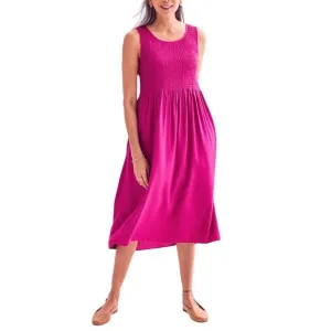Size 2X 20 22 NEW BRILLIANT MAGENTA SMOCKED BODICE MAXI‎ DRESS W/POCKETS Plus Sz