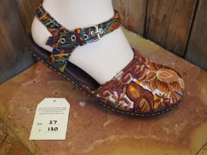 Size 37 Ballerina Sandals - Golden Brown Flower and Birds