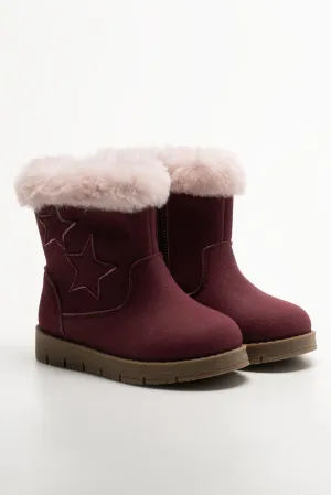 Star Fur Trim Long Boots Red