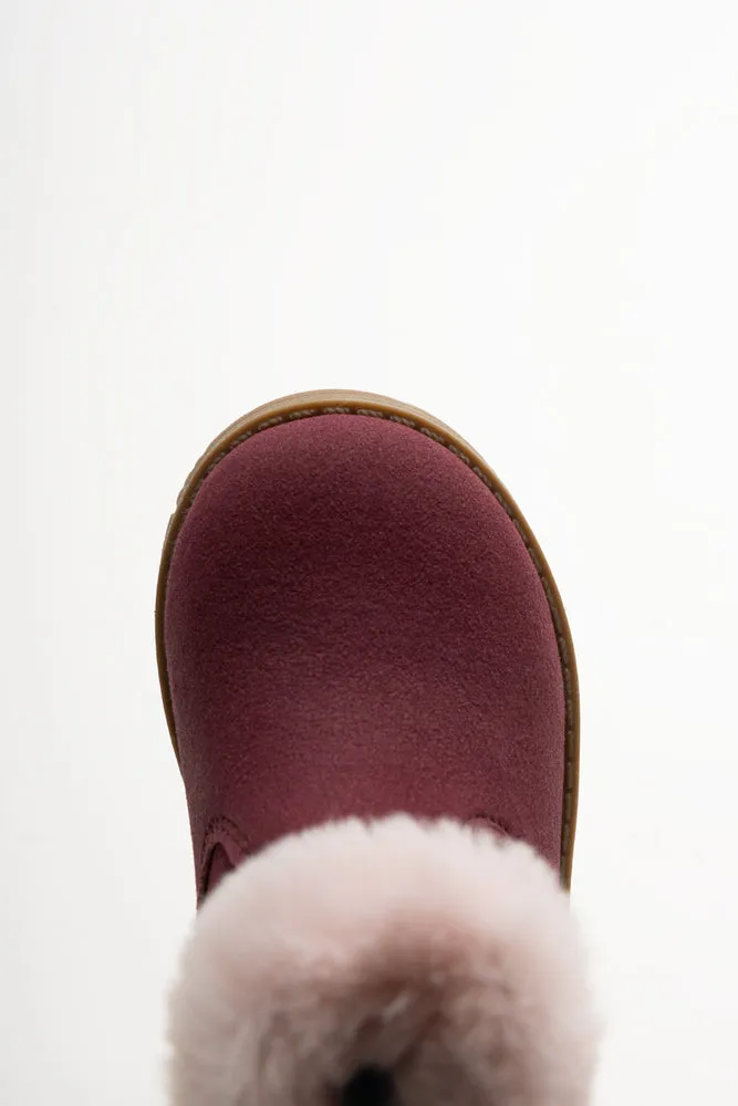Star Fur Trim Long Boots Red