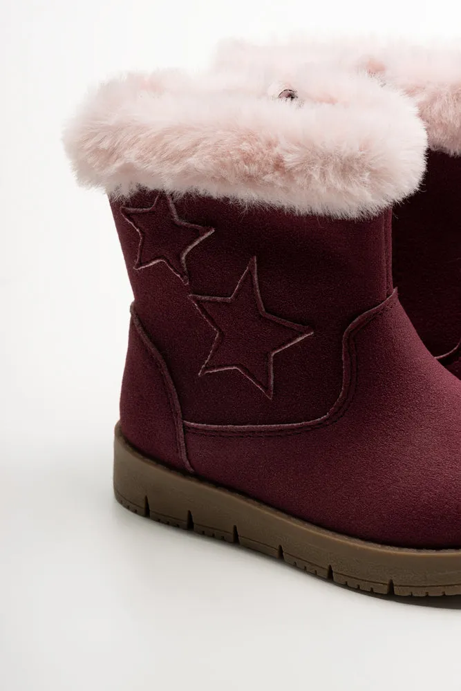 Star Fur Trim Long Boots Red