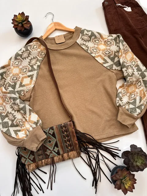 The Dillenger Aztec Waffle Knit Top