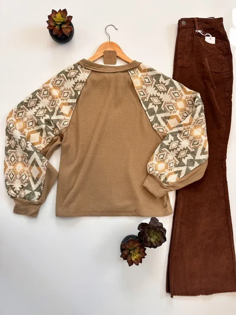 The Dillenger Aztec Waffle Knit Top