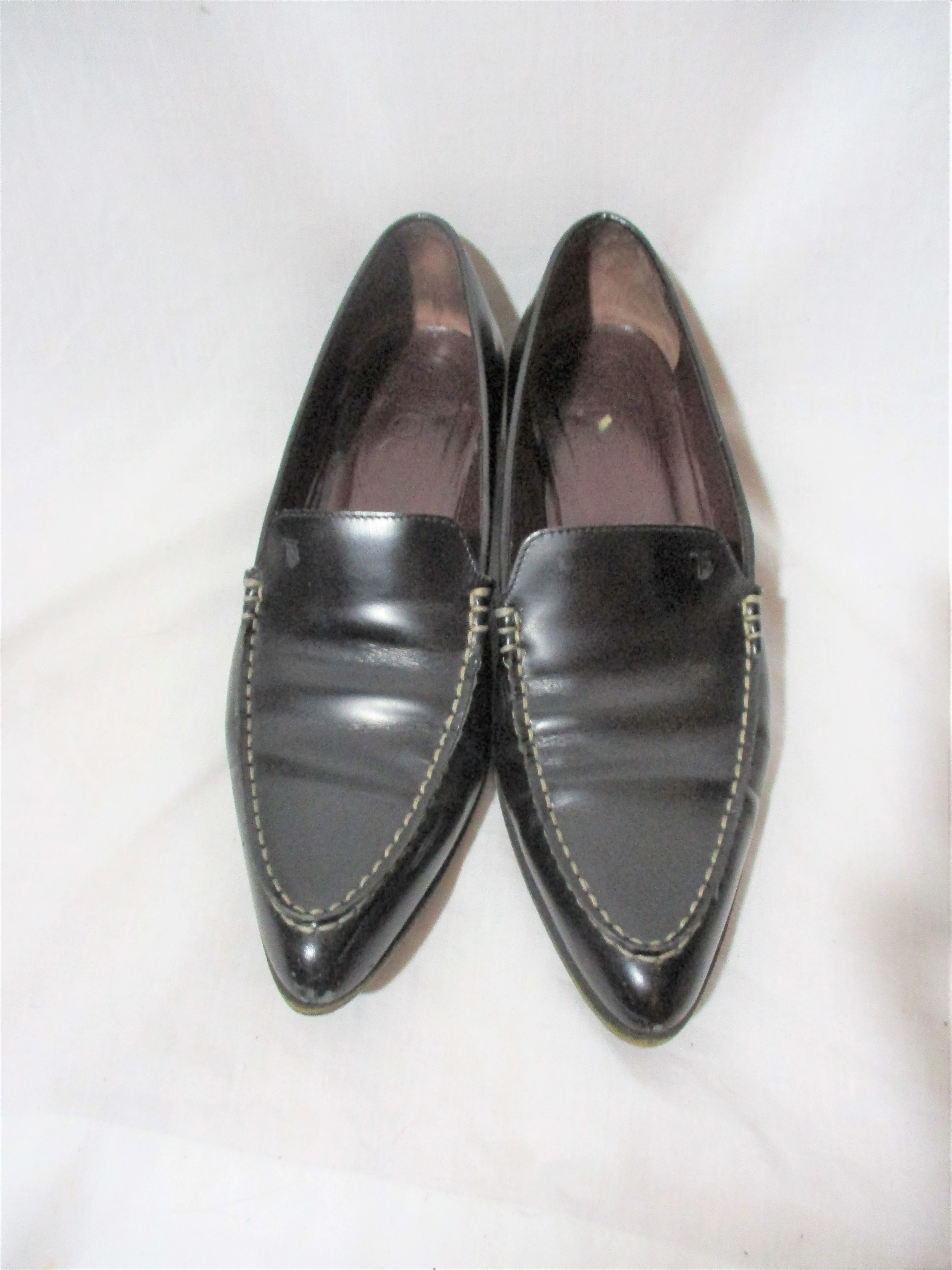 TODS ITALY LEATHER Driving Walking Slip On Moc Shoe Pointy Toe BLACK 7.5