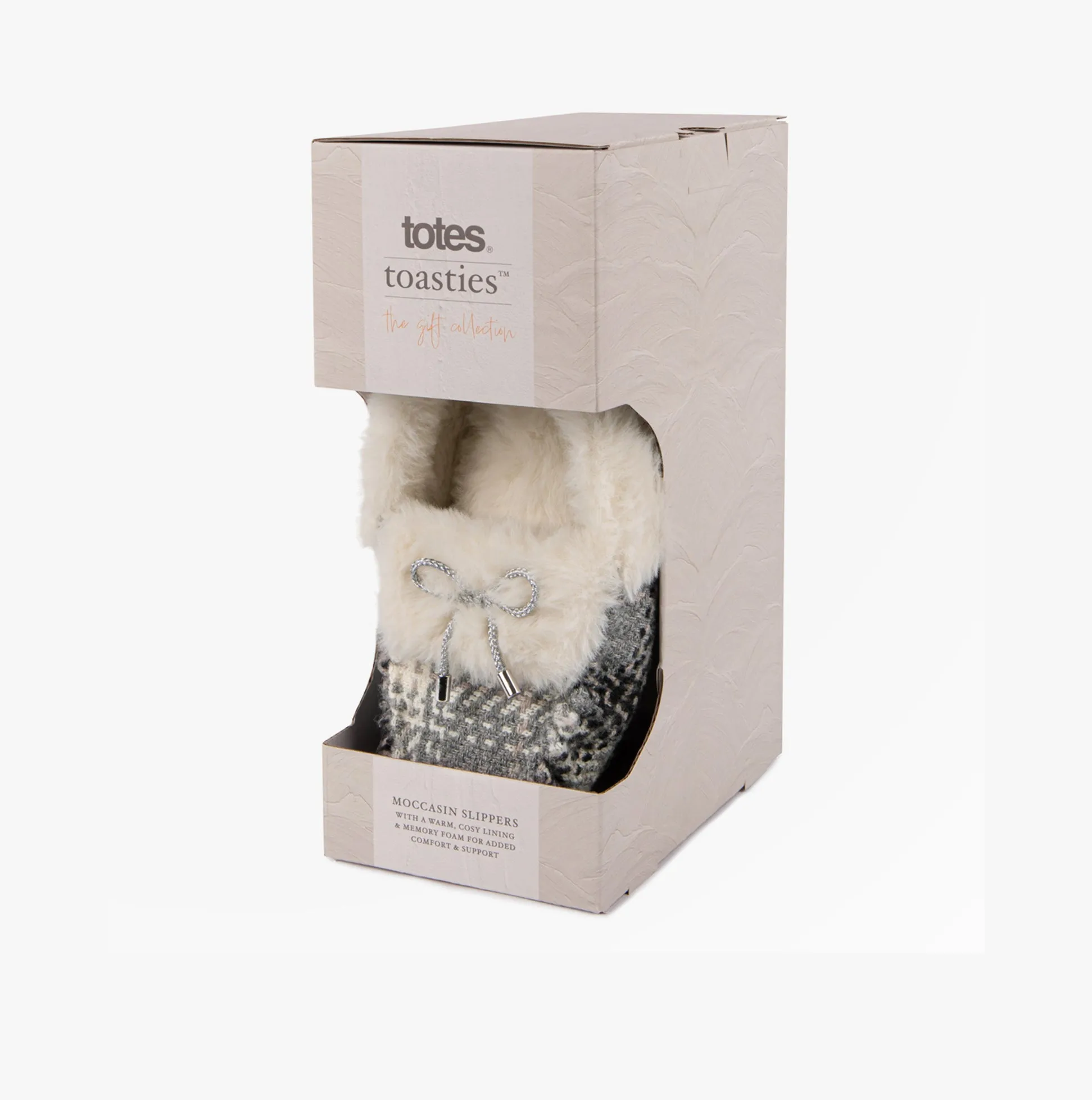 Totes Toasties BRUSHED CHECK Womens Moccasin Slippers Grey