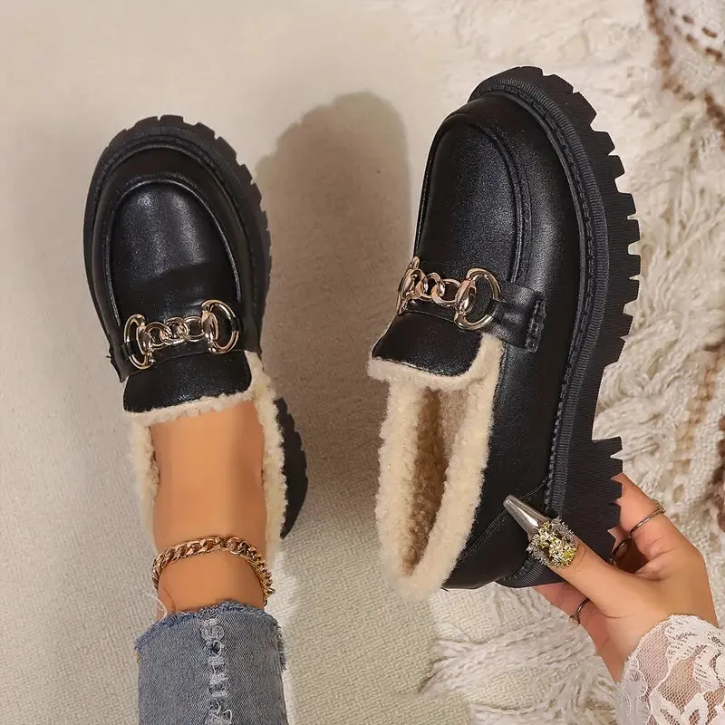 Trinity - Stylish Black Cotton Chain Loafers for Women