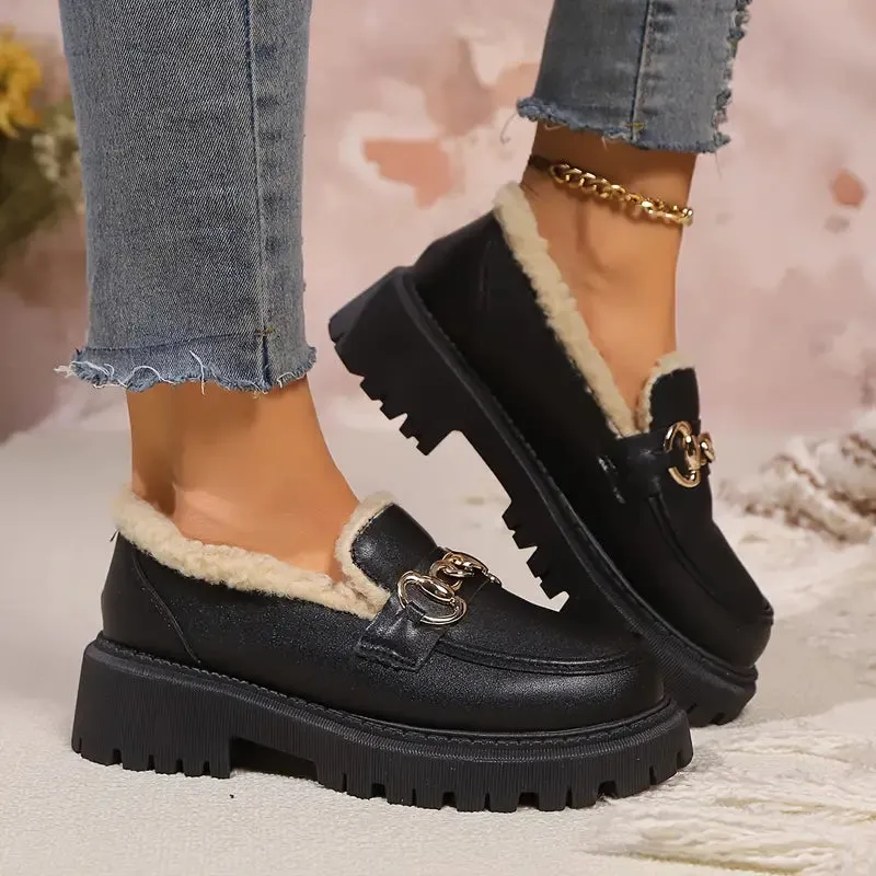 Trinity - Stylish Black Cotton Chain Loafers for Women