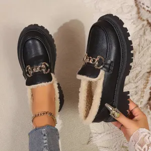 Trinity - Stylish Black Cotton Chain Loafers for Women