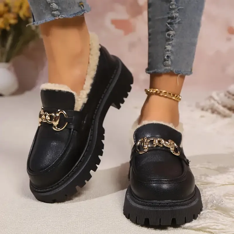 Trinity - Stylish Black Cotton Chain Loafers for Women